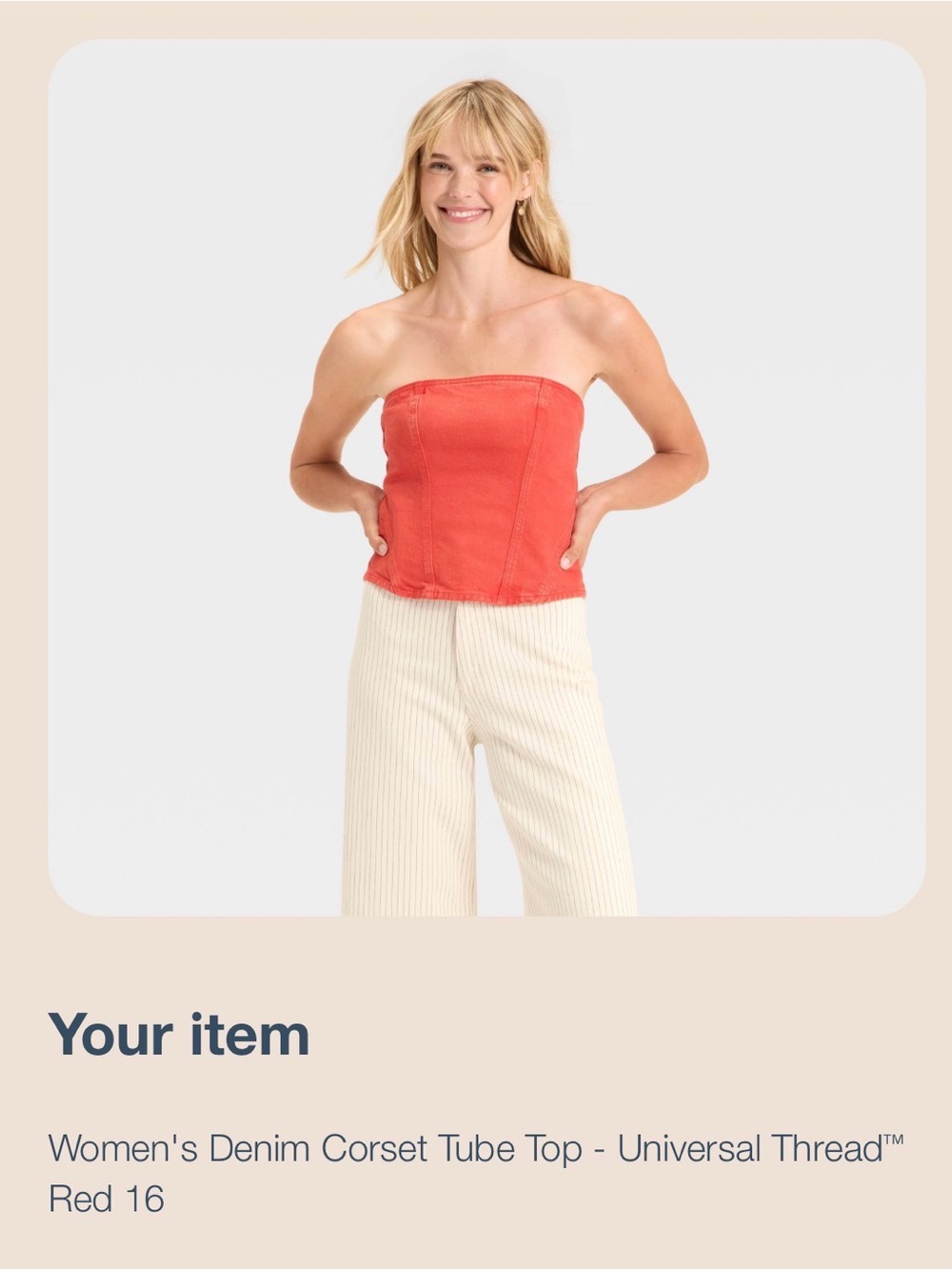 Universal Thread Red Denim Corset Tube Top Strapless Size 16